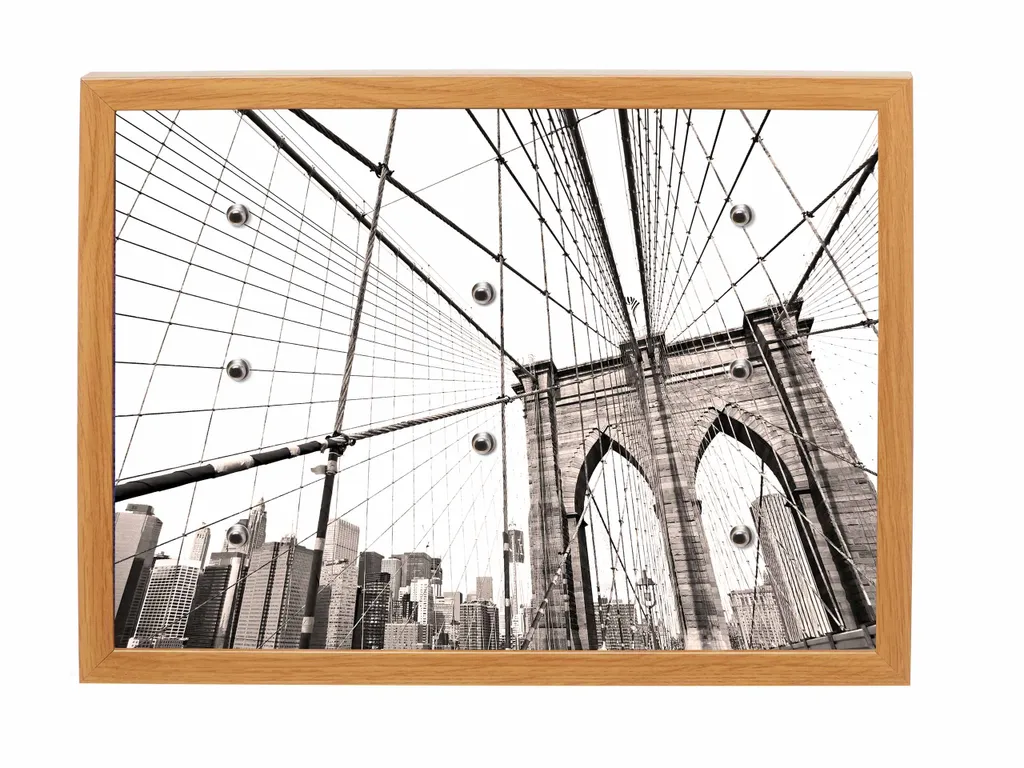 Universalboard "Fine Art Oak S40" Motiv 23 Brooklyn Bridge Sepia / Magnettafel, Schlüsselboard, Wandbild  40x30cm Rahmen Eiche-Nachbildung